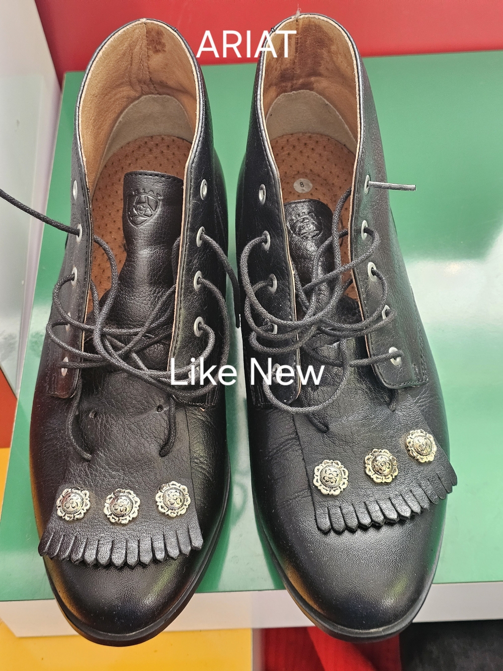 ❗️ARIAT UNISEX Black Leather Lace-Up Dress  Ankle Booties With KILTIES ❗️